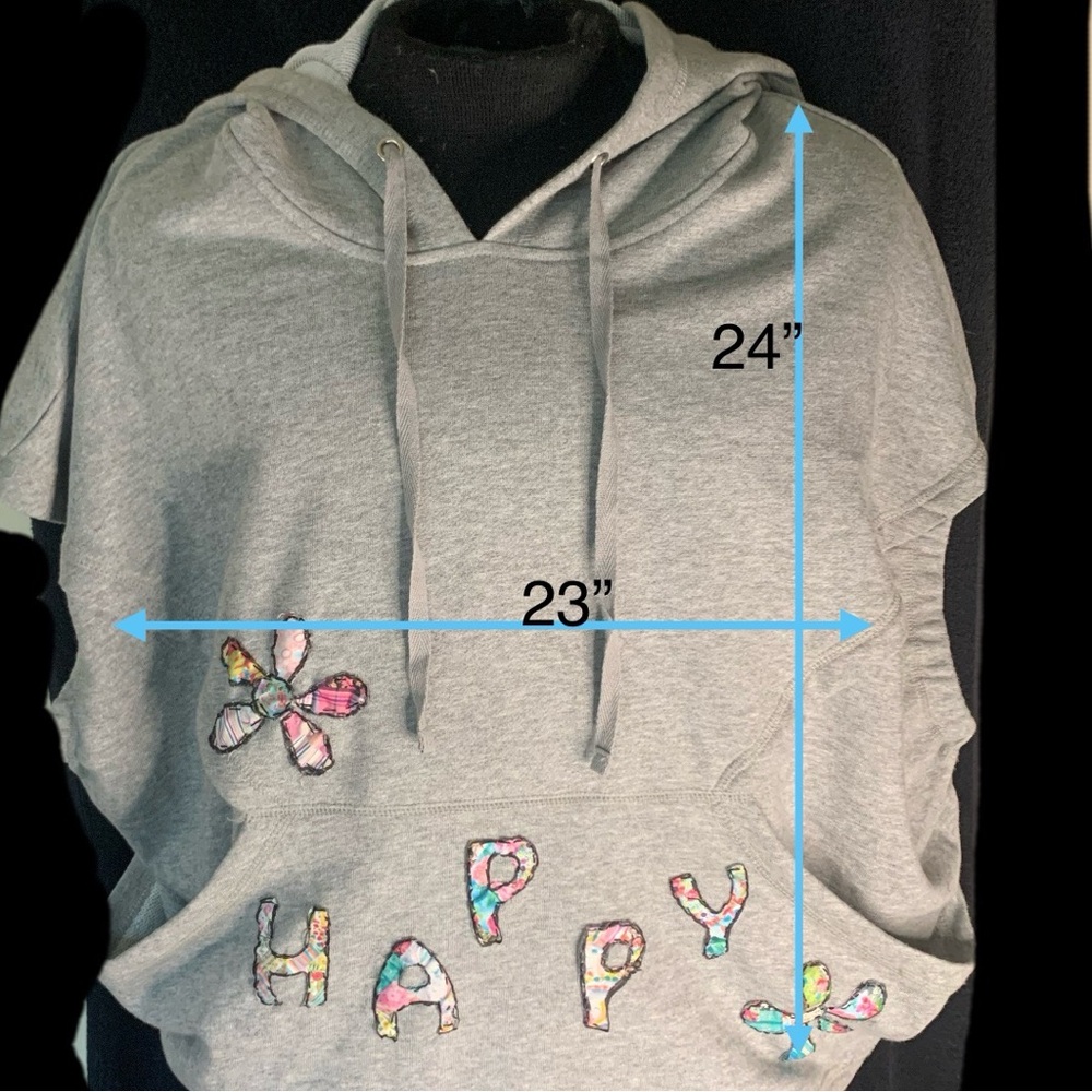 It Ain’t Beige upcycled Gray Hoodie with Floral Appliqué - Picture 16 of 16